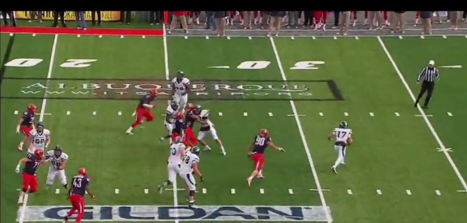 Nevada's Cody Fajardo showed good scrambling ability on rollouts and draws against Arizona in the 2012 New Mexico Bowl (YouTube video capture, click on photo to access video)