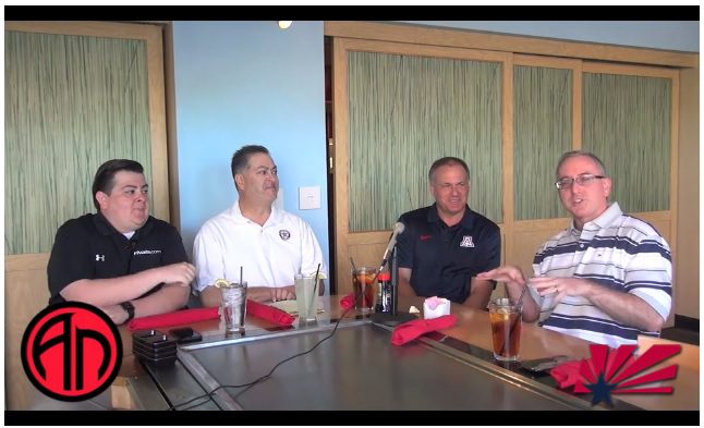 (Left to right) Matt Moreno, Steve Rivera, Rich Rodriguez and Anthony Gimino share this week's "Sports Guys" show (click on photo to access video)