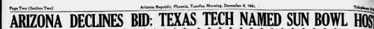 Arizona Republci headline indicating Arizona said "Thanks but no thanks" to playing on New Year's Day at the end of the 1942 season