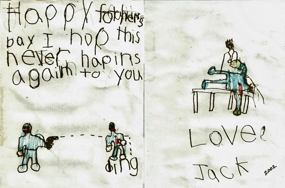 A Father's Day card presented by Jack Dobyns to his dad Jay in 2002 
