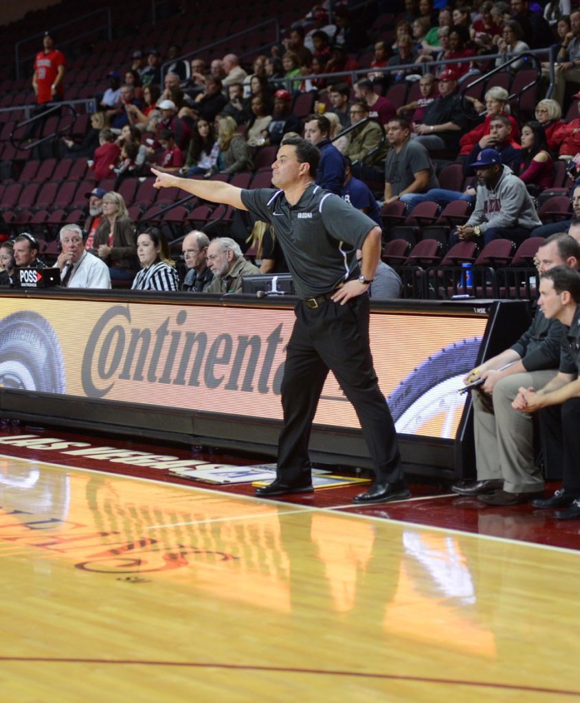 Arizona coach Sean Miller barks out instructions during Thursday night's game between the Wildcats and Santa Clara (Robert Scot/Virl Video)