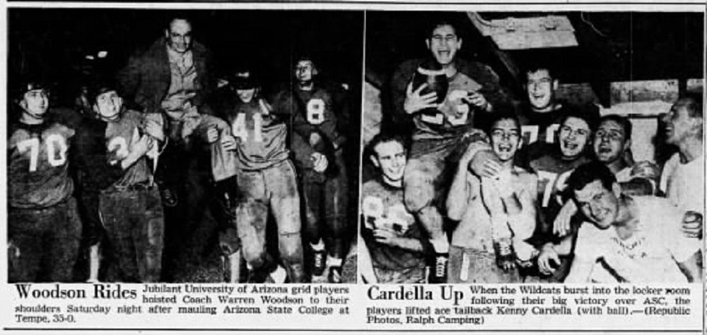 Arizona Republic clipping following Arizona's 35-0 win over Arizona State College in 1953