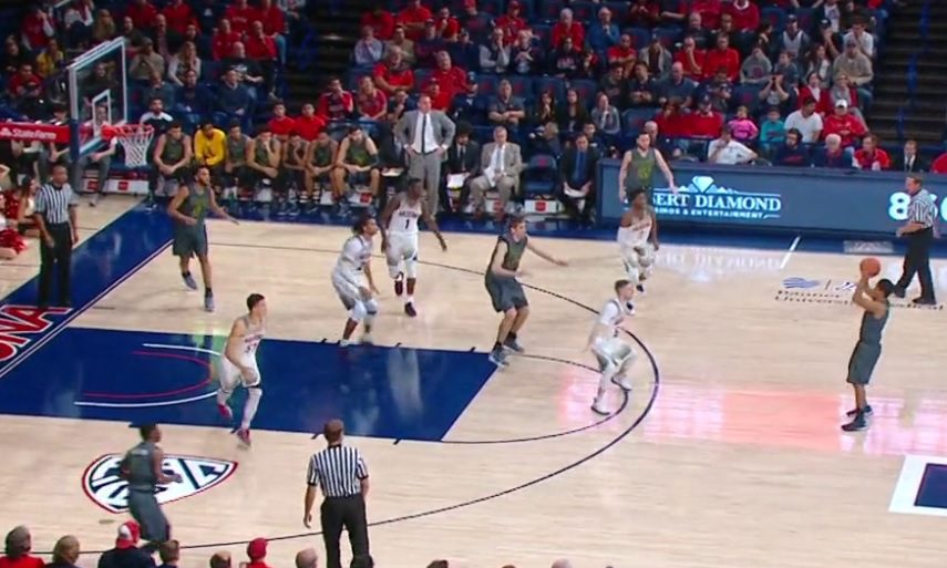 Arizona's 2-3 zone defense was utilized on two different occasions by Sean Miller (Pac-12 Networks screen shot)
