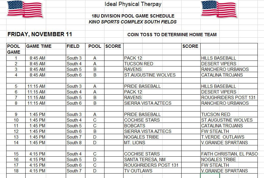 BASEBALL Schedule set for 5th American Heroes Tournament at Kino